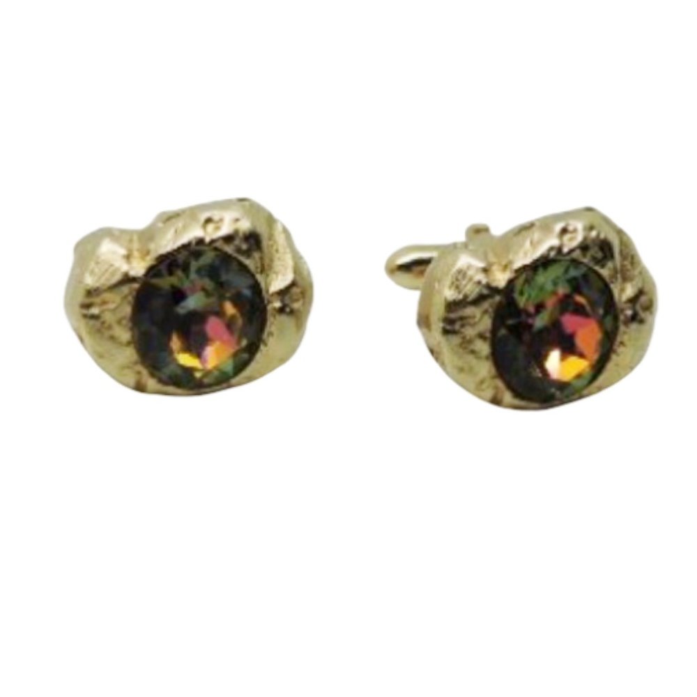 SWANK Cufflinks Gold Nuggets Watermelon Rhinestone - Picture 2 of 3
